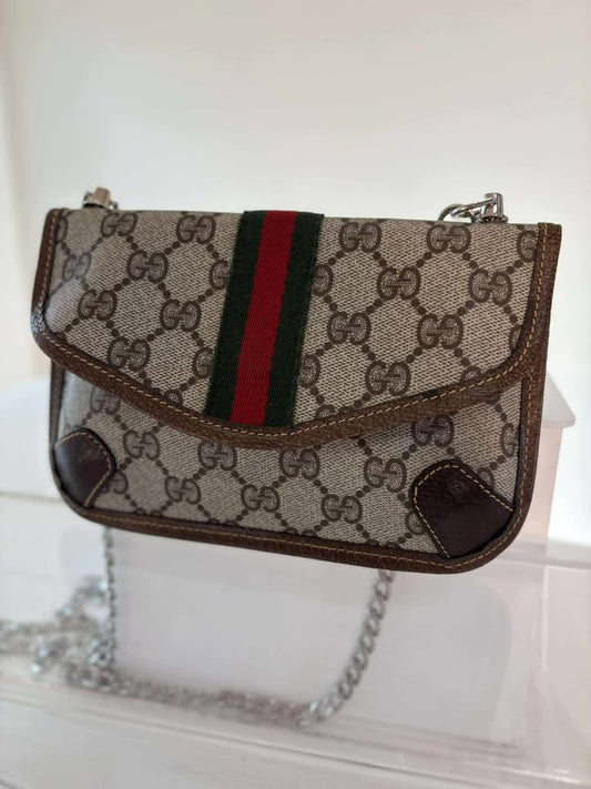 36 Gucci Ophidia GG Supreme Web Stipe Pouch w/ added chain