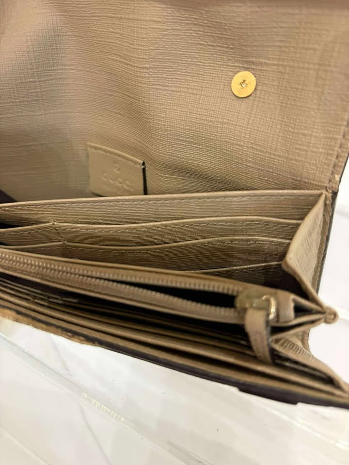 Gucci Brown GG Clasp Wallet with Gold Buckle
