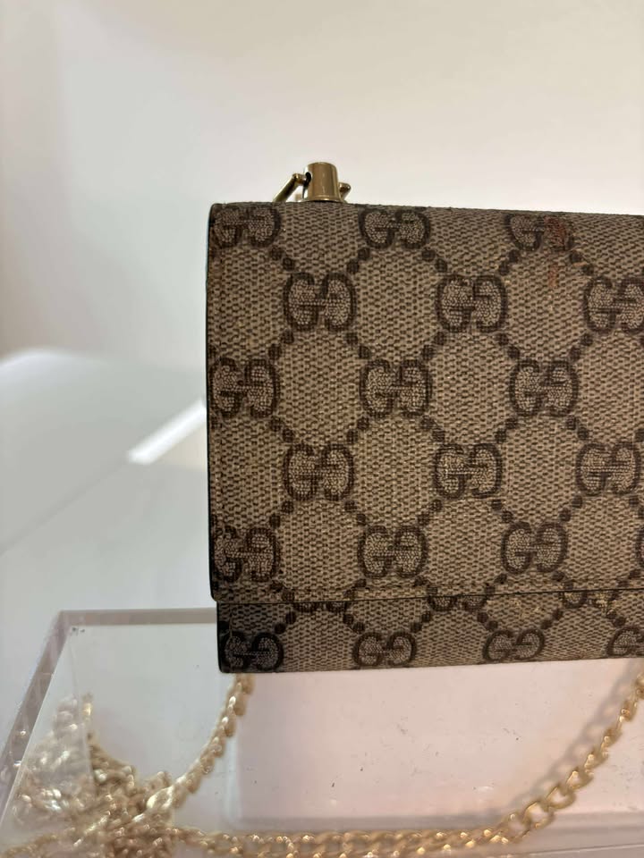 Gucci Brown GG Clasp Wallet with Gold Buckle
