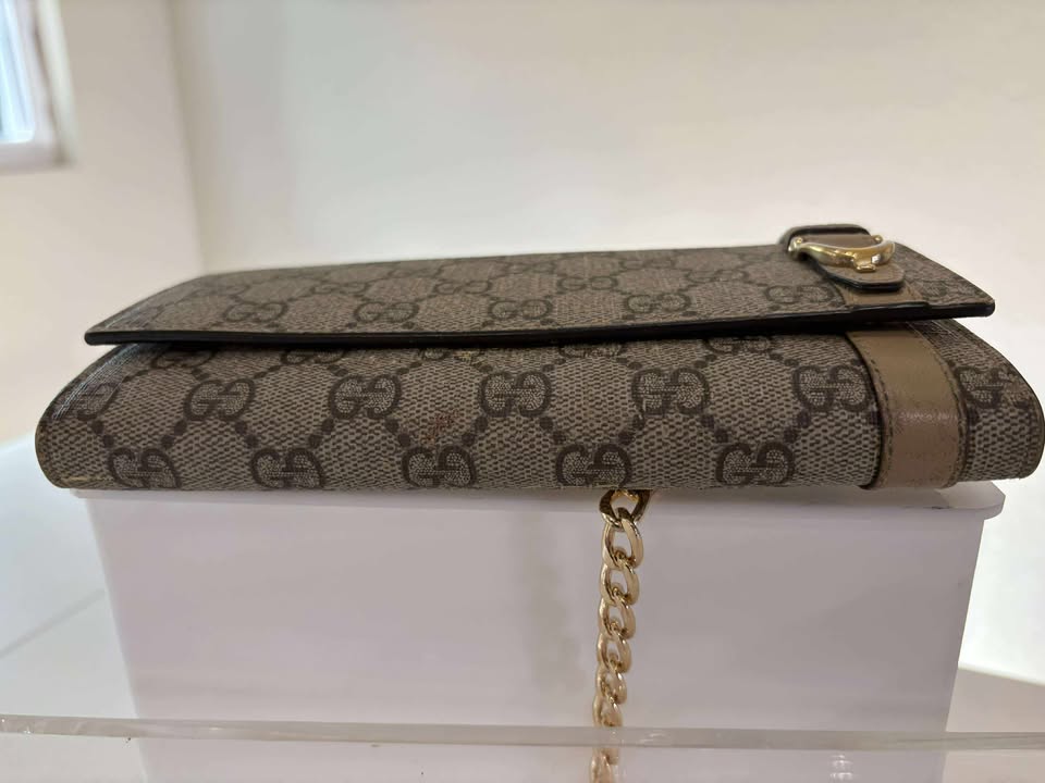 Gucci Brown GG Clasp Wallet with Gold Buckle