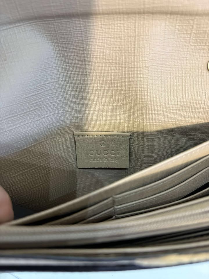 Gucci Brown GG Clasp Wallet with Gold Buckle