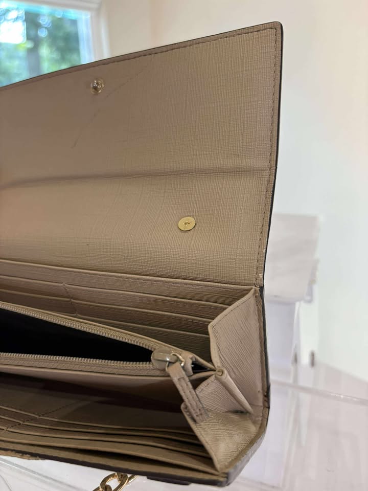 Gucci Brown GG Clasp Wallet with Gold Buckle
