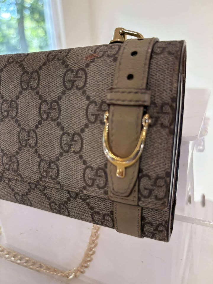 Gucci Brown GG Clasp Wallet with Gold Buckle