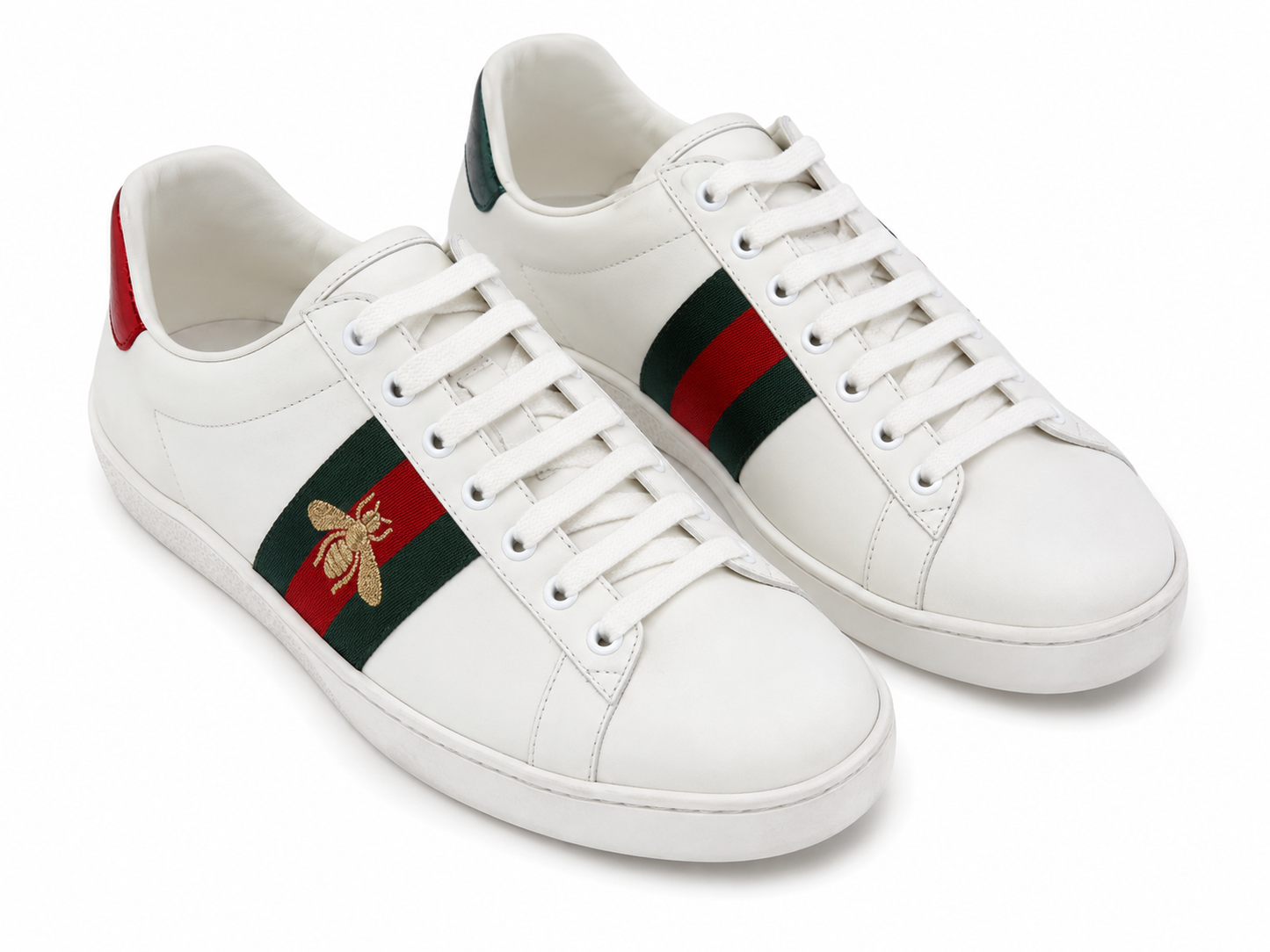 Gucci Ace Web Sneakers – White Leather with Signature Web Stripe & Gold Bee Preloved • Authenticated • Timeless Everyday Luxury