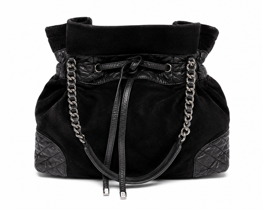 18 Chanel Drawstring Chain Tote Bag – Black Pony Hair & Quilted Leather