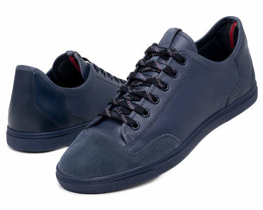 41 Louis Vuitton Men's Navy Leather Suede Sneakers