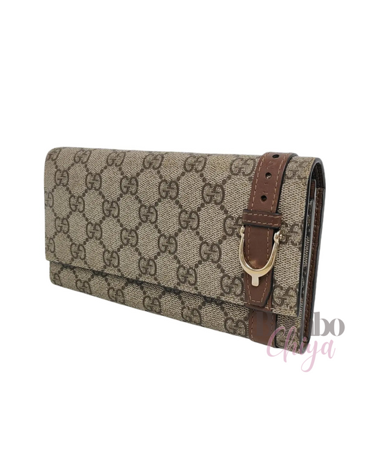 Gucci Brown GG Clasp Wallet with Gold Buckle