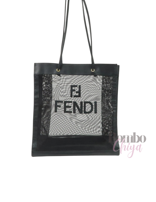 Fendi Black Mesh Logo Tote Bag