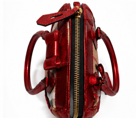 BURBERRY PRORSUM Metallic Red House Check Bowler Satchel