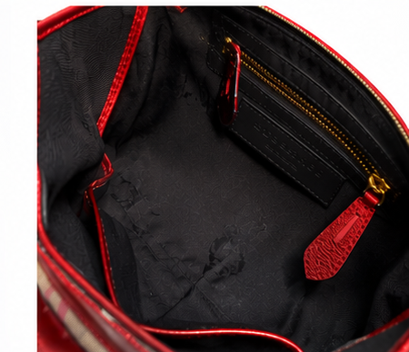 BURBERRY PRORSUM Metallic Red House Check Bowler Satchel