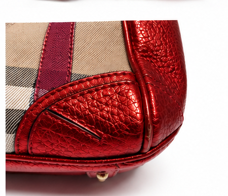 BURBERRY PRORSUM Metallic Red House Check Bowler Satchel