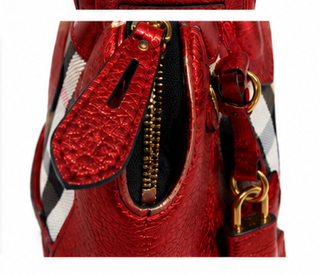 BURBERRY PRORSUM Metallic Red House Check Bowler Satchel
