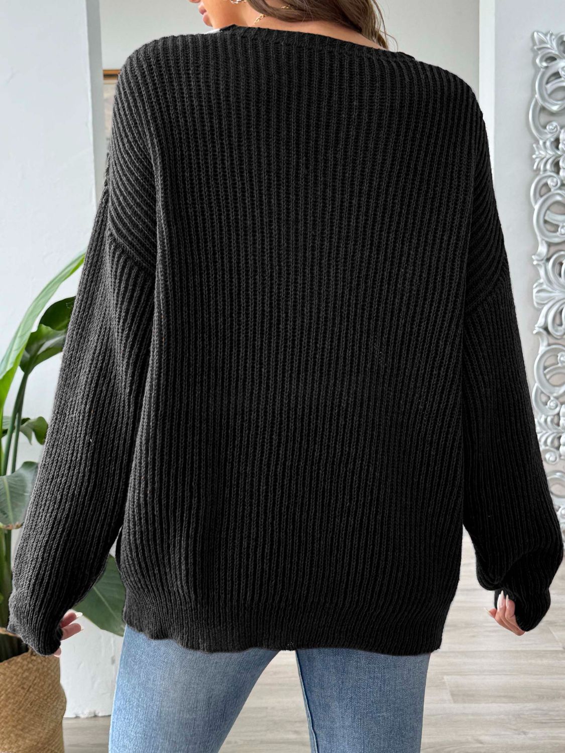 Contrast Dropped Shoulder Long Sleeve Sweater